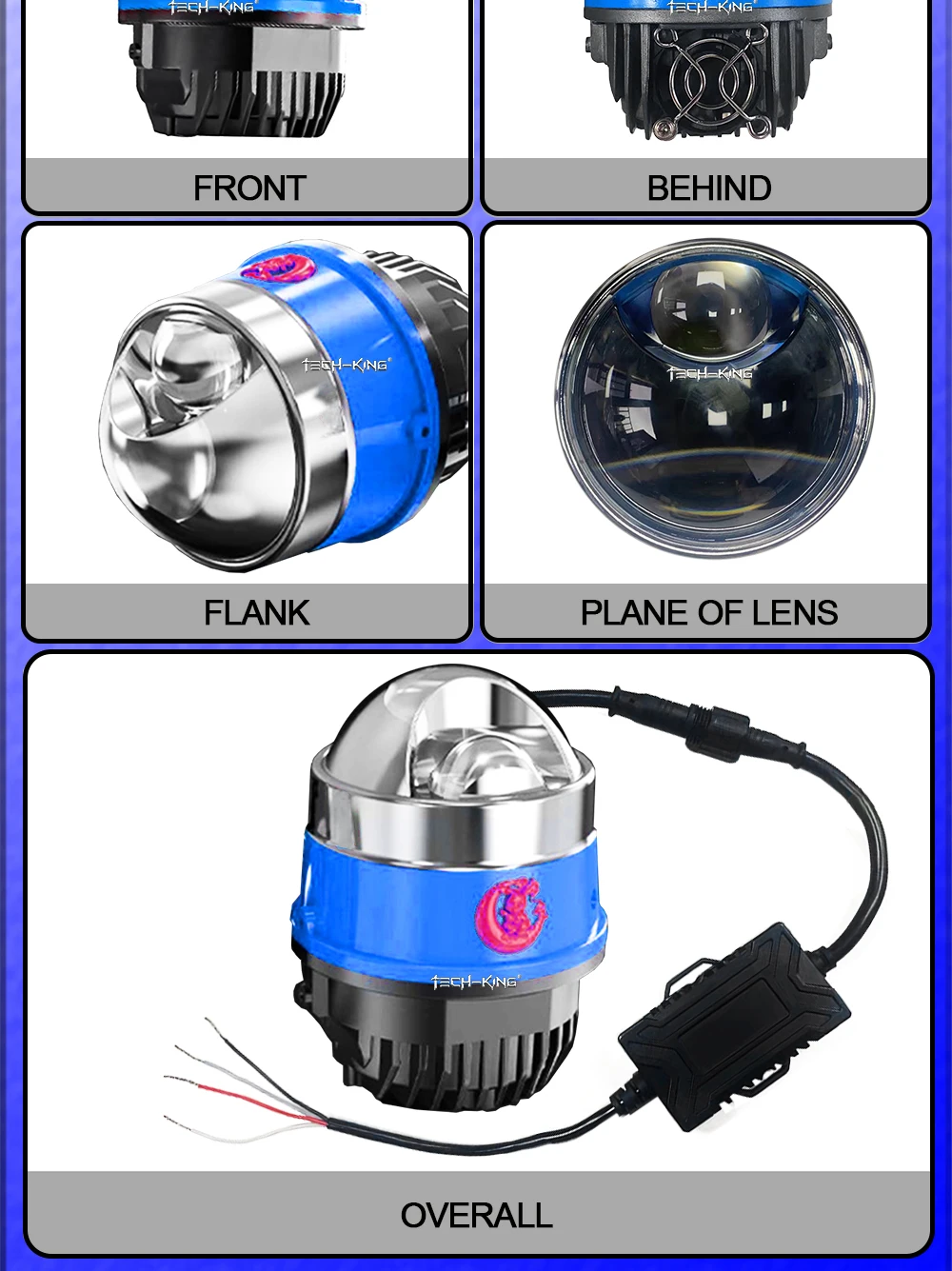 TECH-KING Universal 3inch 136W Bi LED projector lens fog lights Retrofit kit For Toyota For Nissan For Honda laser fog light