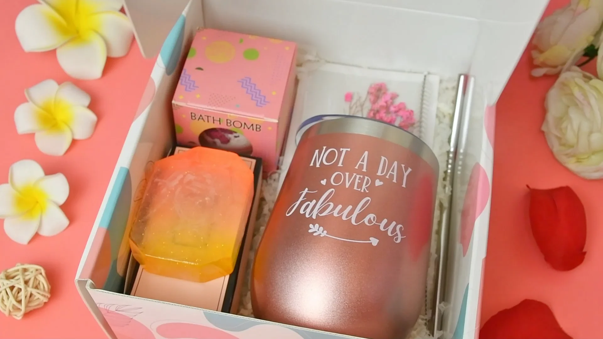 Bath Spa Relaxing Gift Box Blanket Tumbler Bath Bomb Candle Bride