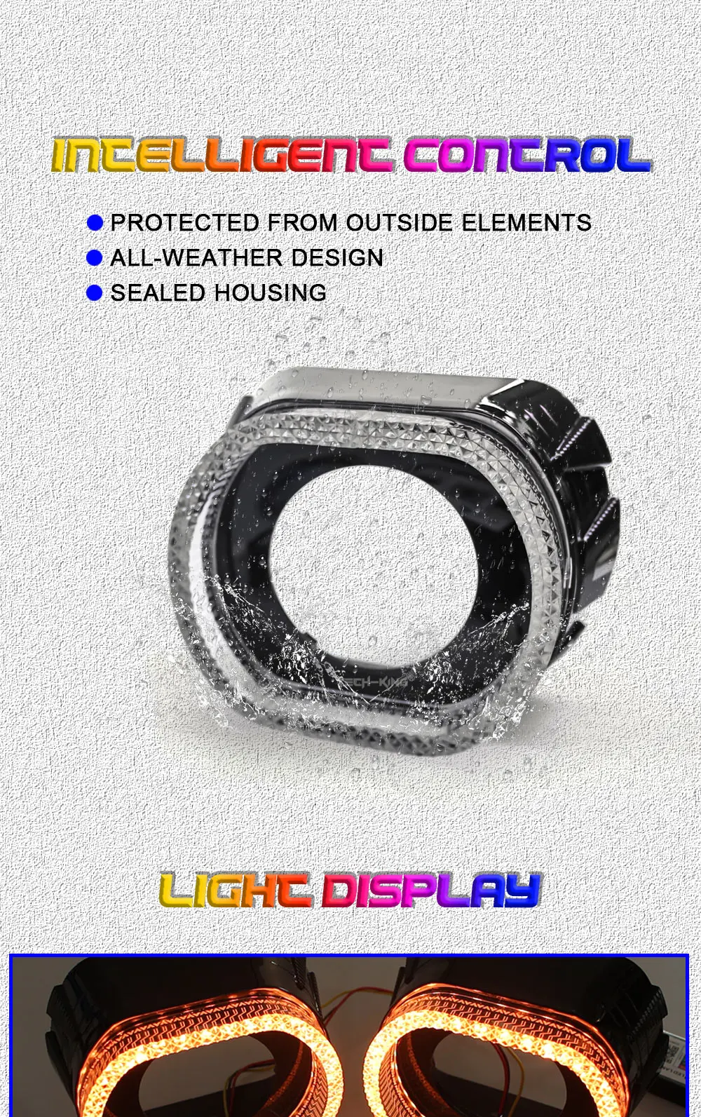 Car Headlight upgrade retrofit accessories 3 "Angel eyes with decorative cover for projector lens APP RGBW daylight with shroud