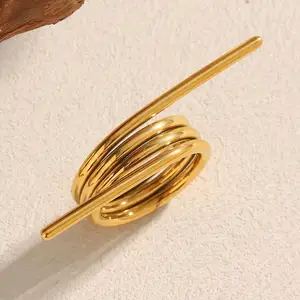 Rings Design Colored Lines Artwork High Quality vogue Delicate Party Exquisite  Cristamas Stainless Steel Rings