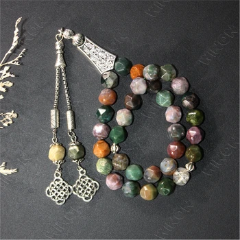Natural Indian Agate 10mm Beads With Sliver Accessories Islamic Prayer Beads Muslim Tasbih Islamique Misbaha Handmade