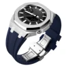 Boîtier argenté + bracelet bleu