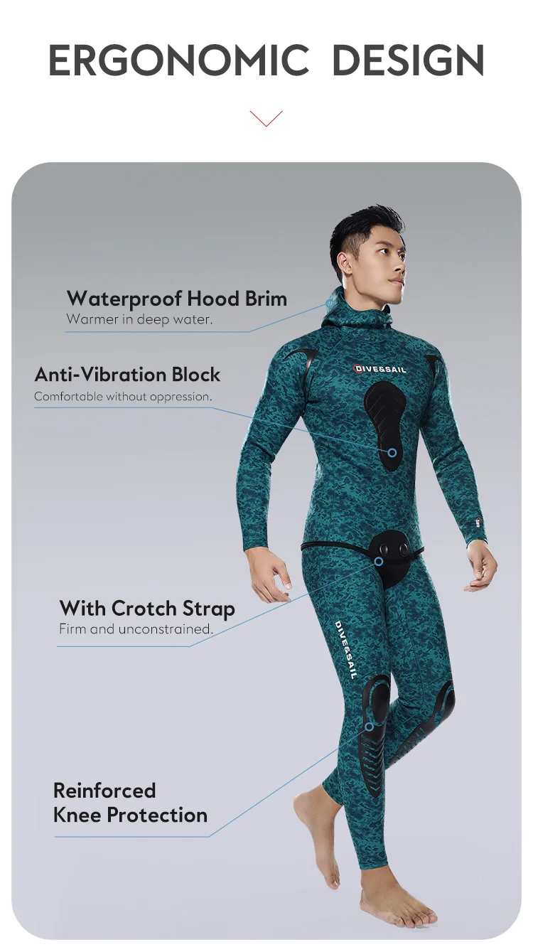 Dive&sail 2 Piece Limestone Cr Neoprene Freediving Suit Hooded