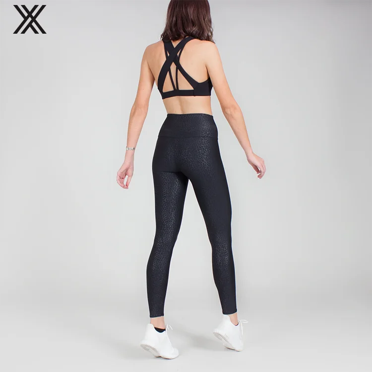 High Waist Liquid Fabletics Leggings Custom Factory Made Anti-Bacterial Waterproof Lightweight Black Brown With Leopard Print