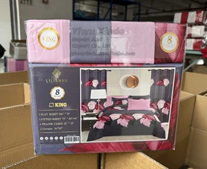 Hot Selling Wholesale 8pcs Bed Sheet Set Cotton Felling King Size Bedding Sheet Set in Stock 8 Pieces Sheet Set With Curtains