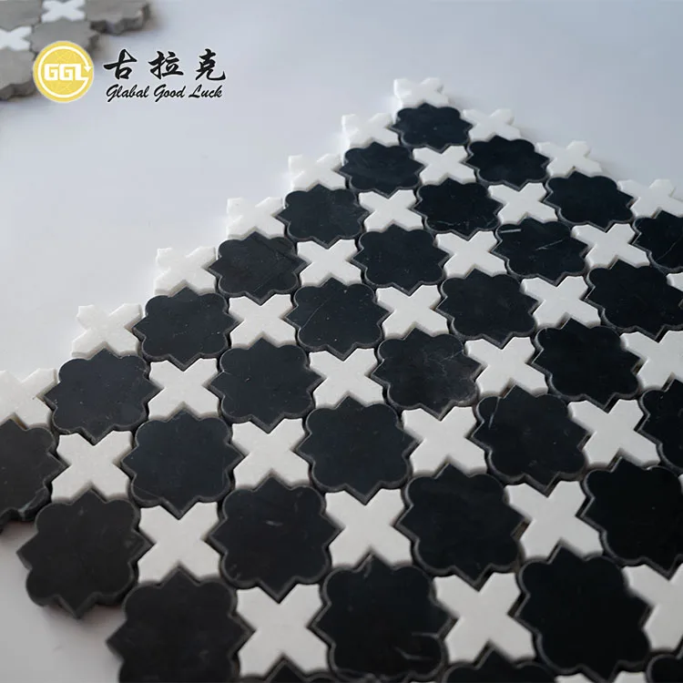 Cross Mix Star Shape Marble Pattern Waterjet Mosaic Tile Interior Design