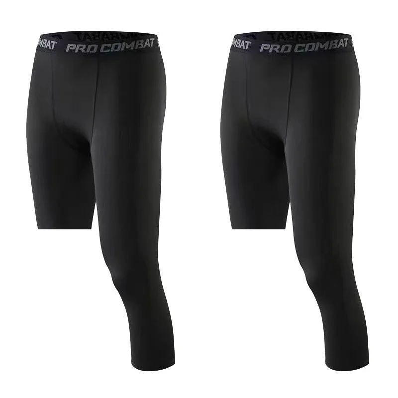 Sports One Leg 3/4 Fiess pants sweat-absorbing breathable Outdoor basketball Men's fiess training pants535_voghion.com