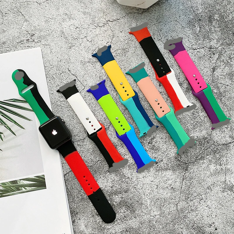 
 Silicone Strap For Apple Watch band 44mm 40mm 38mm 42mm Black Unity/Prid smartwatch belt Sport bracelet iWatch series 3 4 5 6 se  