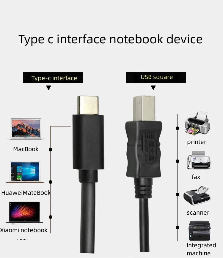 Type-c to USB MINI 3.0 Printer Data Cable Laptop Connected to Hard Disk Box Printer,scanner,fax,integrated Machine,etc