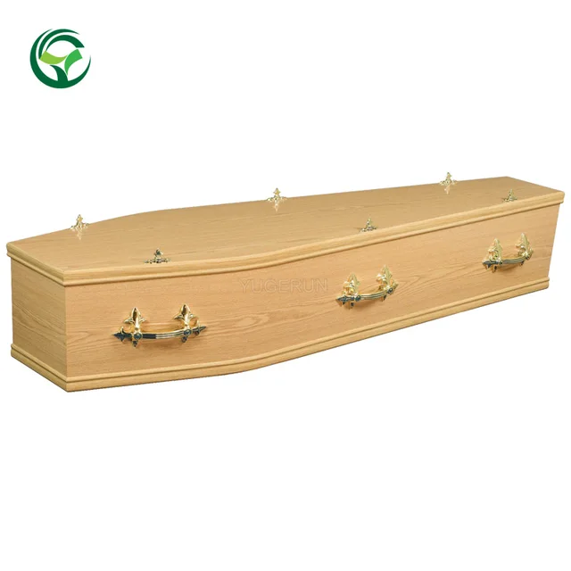 Traditional Coffin Light Oak Veneer Cremation  MDF Chipboard Melamine Funeral Casket OEM Customized Solid Wood Gloss Coffins