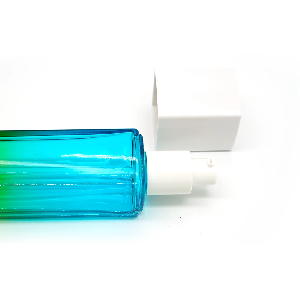 Hanya Glass Lotion Bottles Square Blue Yellow 50ml Foam Pump Bottle