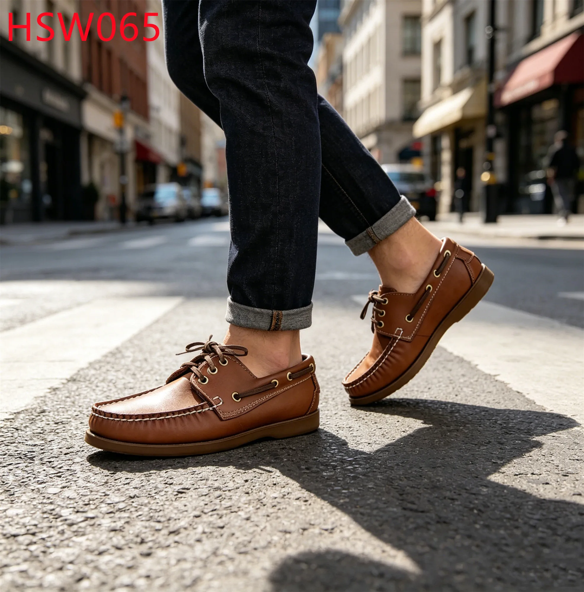 LXG,Day Walking Full Natural Cow Leather Brown Boat Shoes Street Stroll Lace-up Moccasin Shoes with Half Leather Insole HSW065