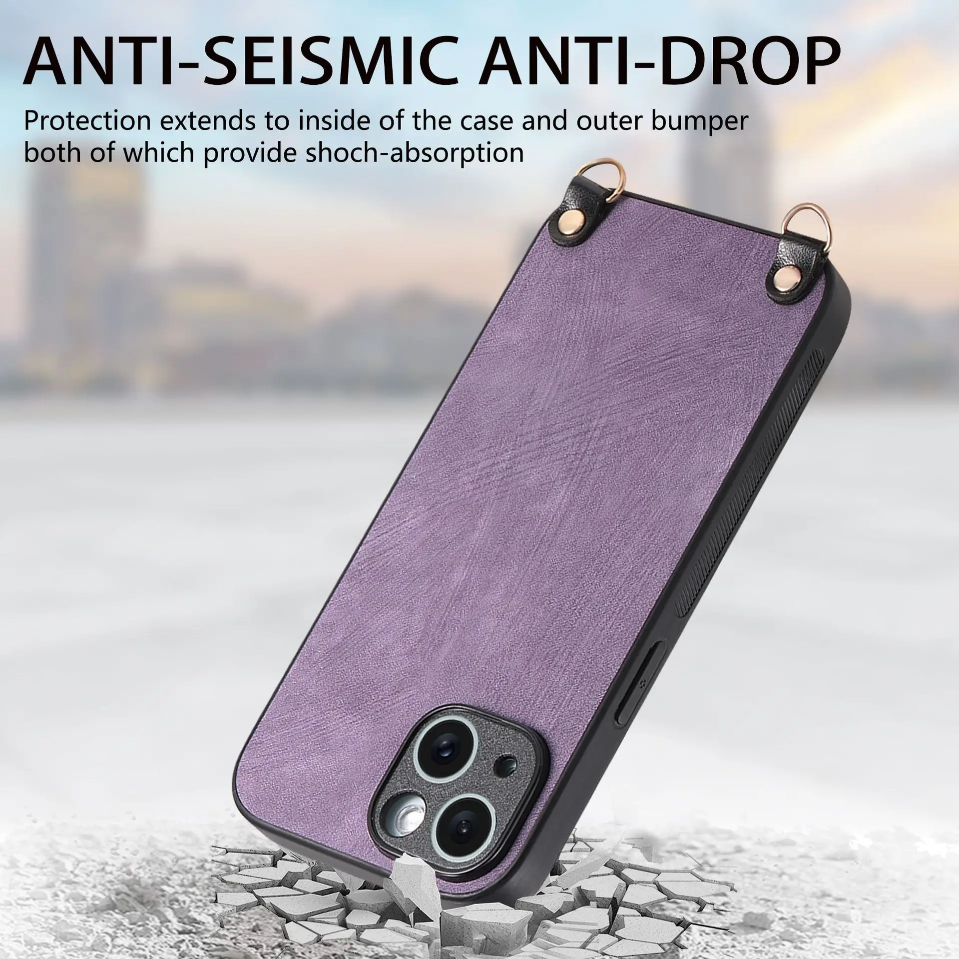 Shockproof Chain Crossbody Plain Leather Case With Wrist Strap And Lanyard For IPhone 17 AIR 16E 15 Pro Max_voghion.com