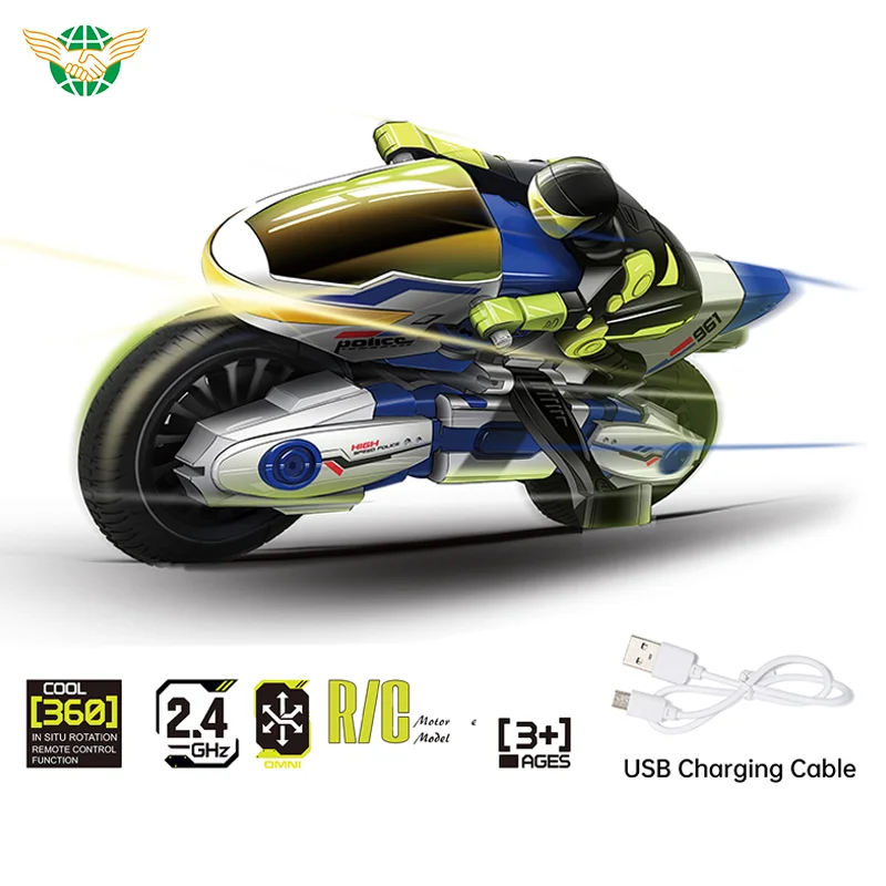 4CH 2.4G Mini RC Electric Plastic Stunt Motorcycle 360 Degree Radio Control Police Toy Kids Boys' Gifts Remote Controller