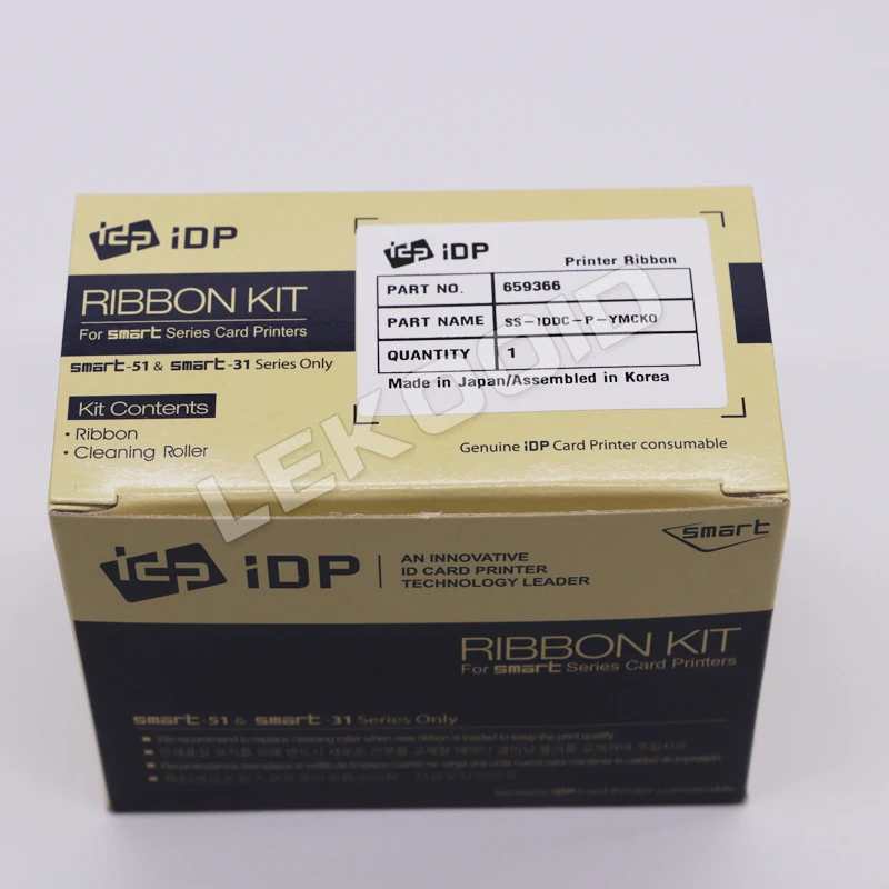 IDP IDP IDP SMART-31 Y SMART-51 Series Cinta Para Impresora De Tarjetas De Identificación, YMCKO - Cinta De Panel De Resina A Todo Color, Color Negro Y Superposición Con Rodillo De Limpieza, 250