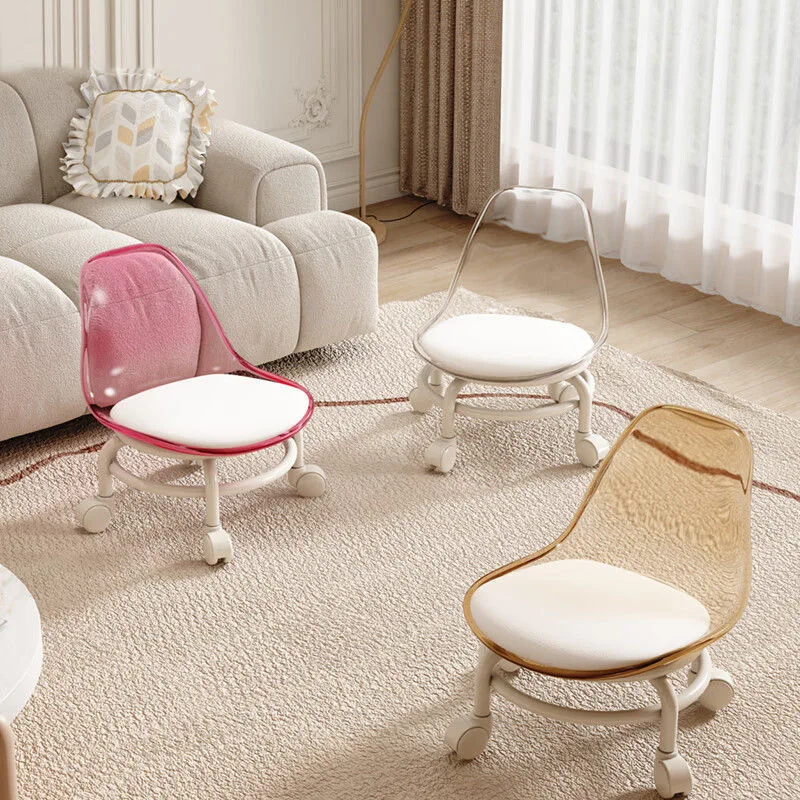 Transparent Plastic Rolling Stool Swivel Small Stool Roller Stool with Universal Wheels Kid's Chair