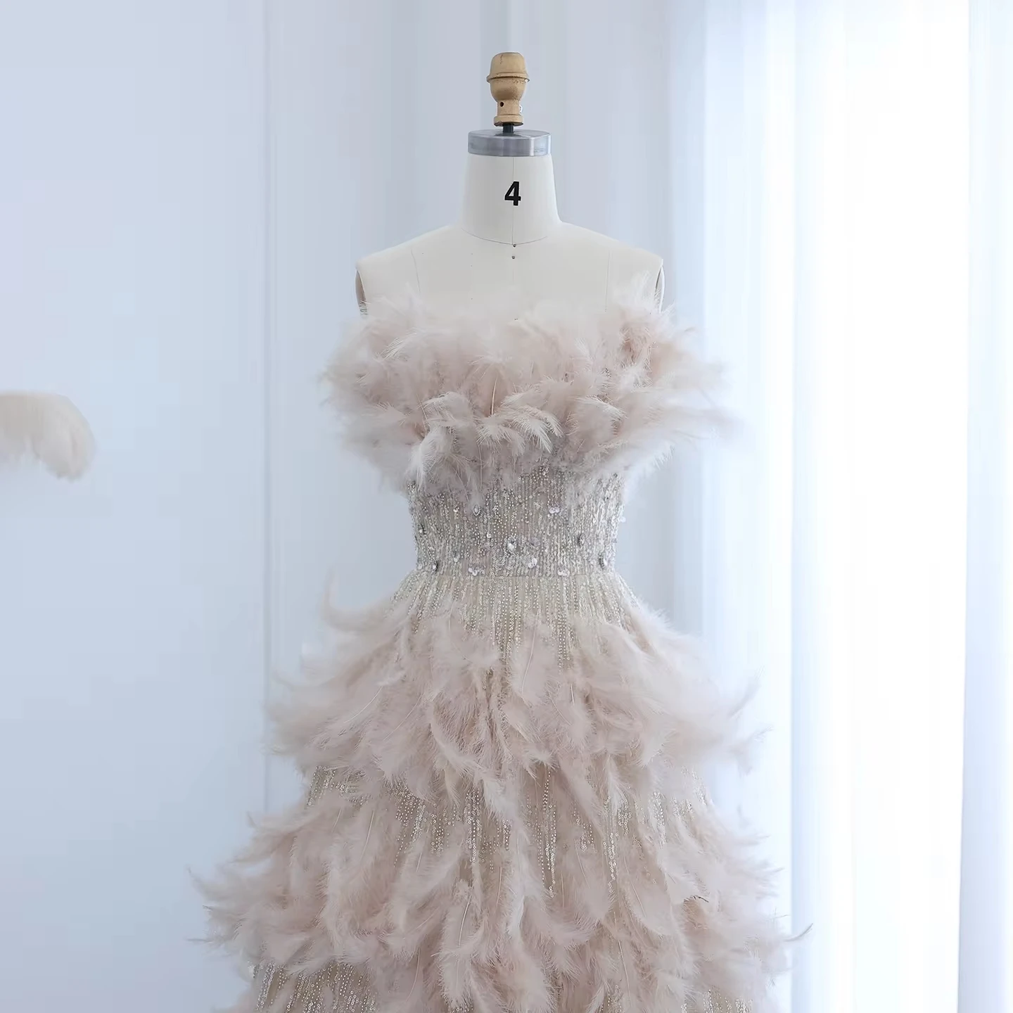 open lace back dress Organza Puff-Sleeve Evening Gown with Crystal Belt  Menatique