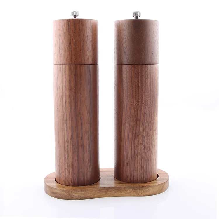 walnut wood pepper grinder set refillable