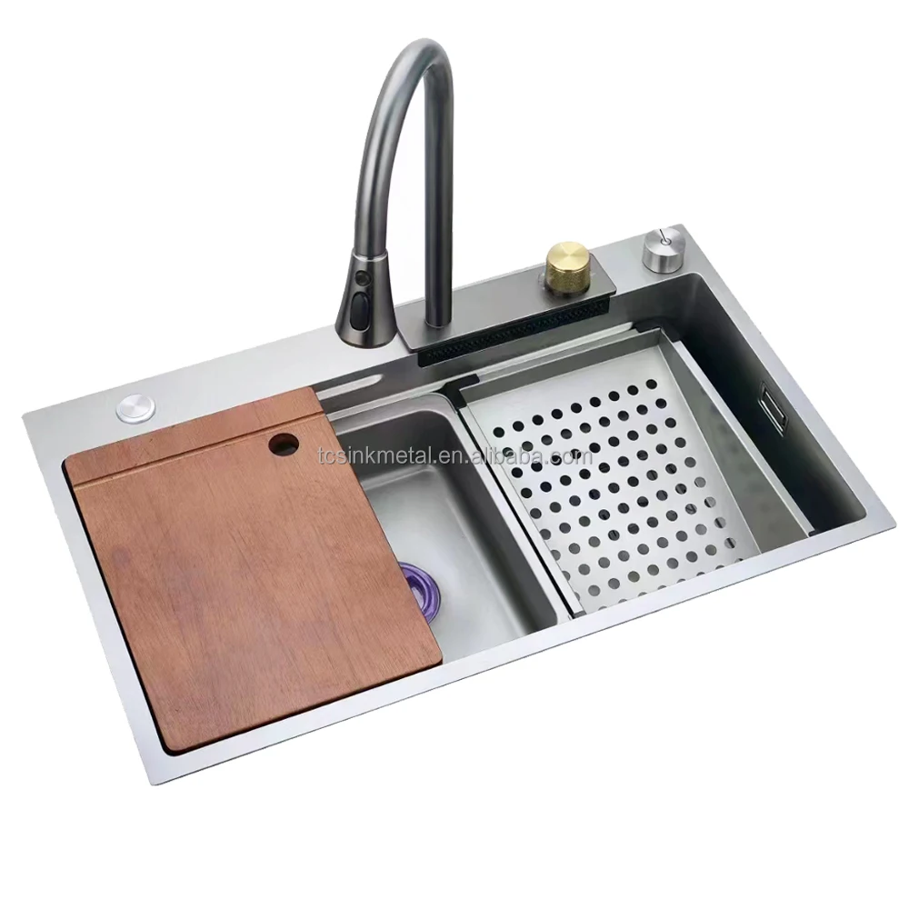 680x450x220mm Sri Lanka Single Bowl Kitchen Sink With Waterfall Faucet