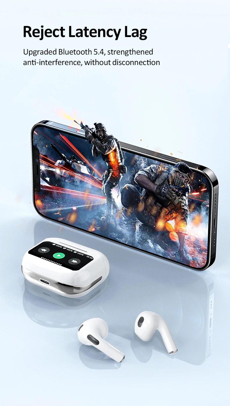 A9 Pro Earbuds Wireless Earphones ANC ENC TWS Earbuds with LCD Smart Touch Screen Waterproof T12 In-Ear Headphones for Gaming