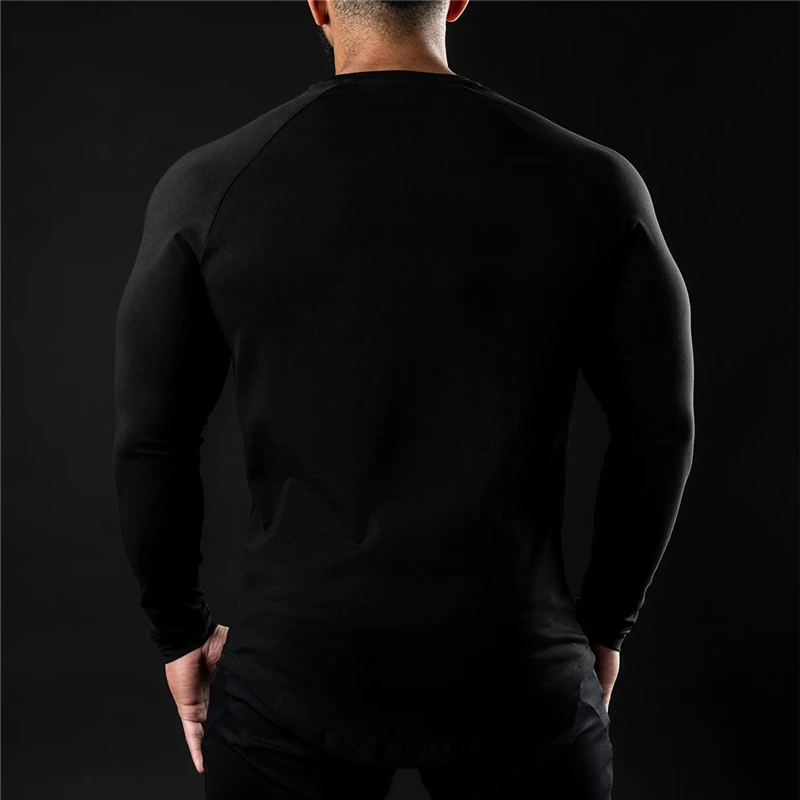 Cotton Elastane Muscle Slim Fit Crewneck Custom Factory Support Wholesale Gym Fitness Clothing Mens Long Sleeve T Shirt