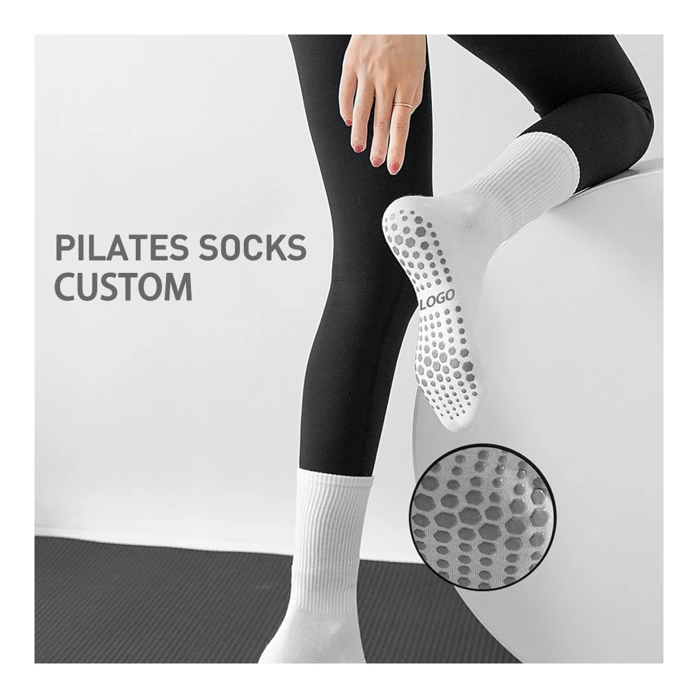 Custom Pilates Socks Crew Custom Logo Antislip Yoga Grip Pilates Socks