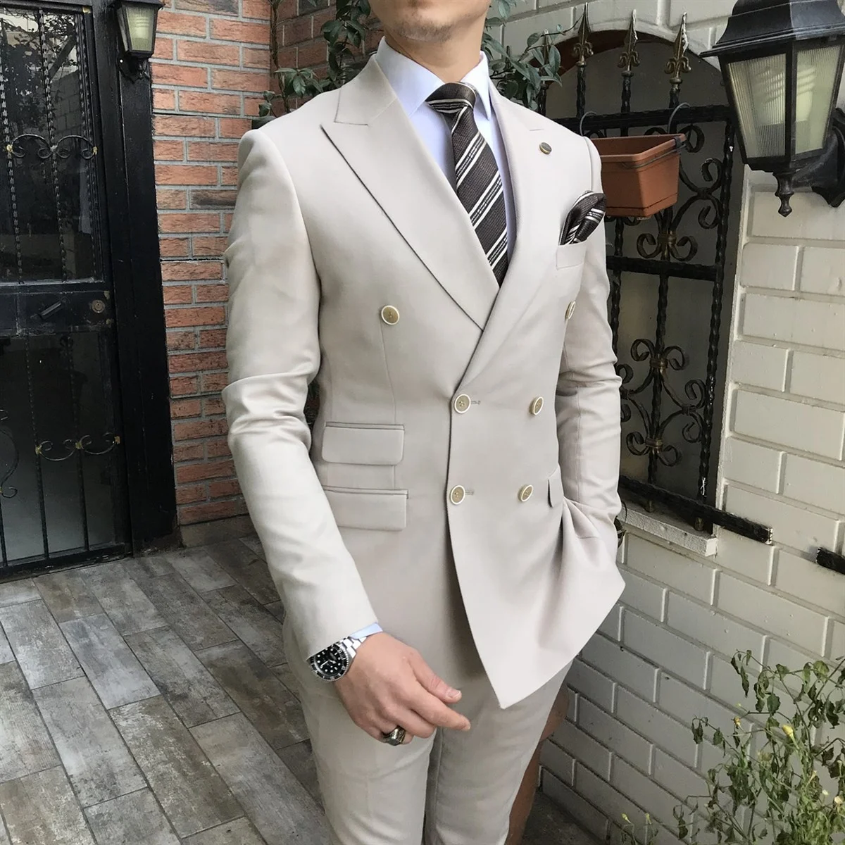 Pkrboro Costume Homme Tunique Simple Boutonnage - Smoking Mariage Col Montant Élégant