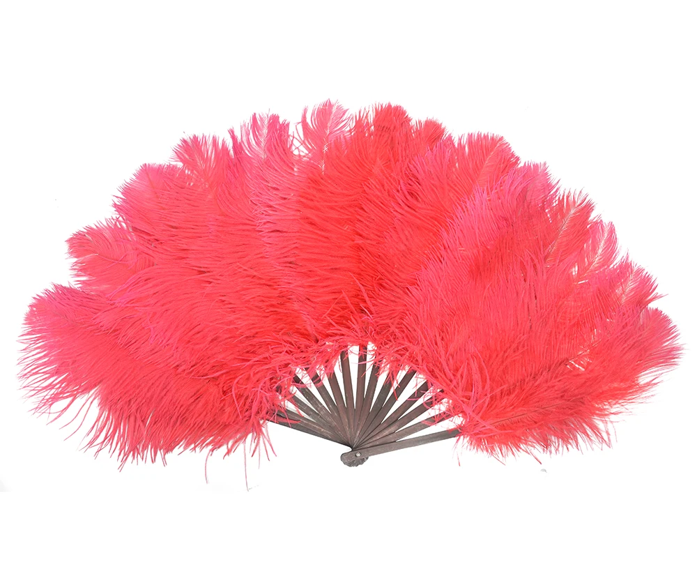 Large Red Ostrich Feather Held Hand Fan for Women Costume Tea Party Holiday Supply Belly Dance Bridal Wedding Decor  Accessory