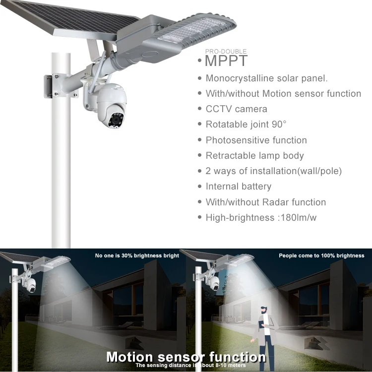 GEBOSUN Wireless Remote Control Outdoor Solar Power Supply Led Street Light Lamp with Cctv Ip Camera