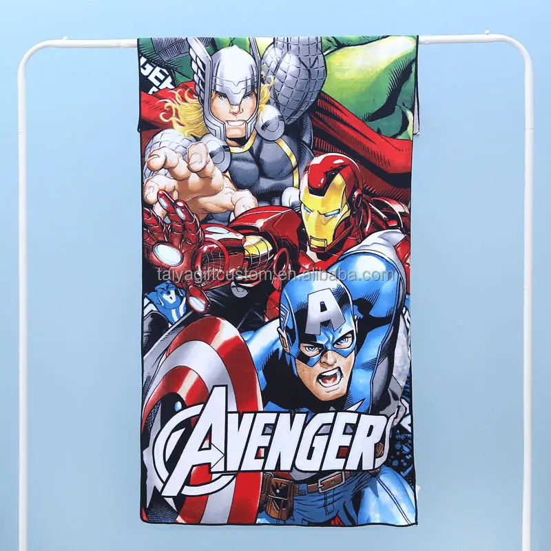 Competitive Price Customized Custom Cartoon Super Hero the Avengers Printed Beach Towel Cartoon Character Kids Bath Towels