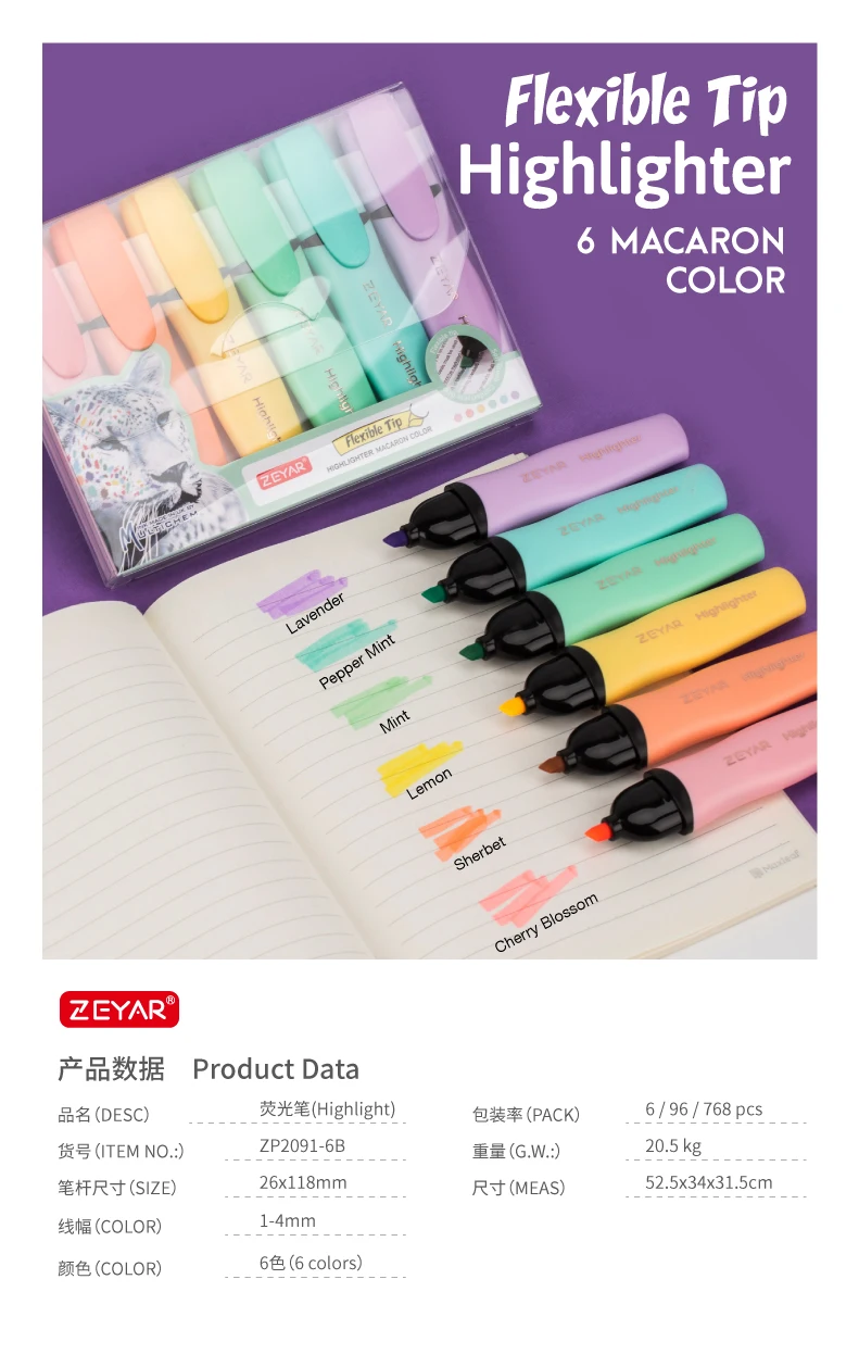 ZEYAR Multicolor Pastel Highlighters Pen (pack of 6), Packaging Type: Box  Packaging, Model Name/Number: MSH0040J at Rs 99/pack in Mumbai