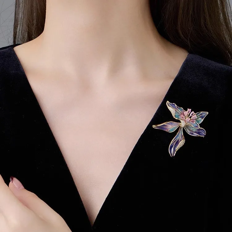 Sindary Large Orchid Flower Brooch - 7.28 Inch, Austrian Crystal, For Women's Accessories - View #2