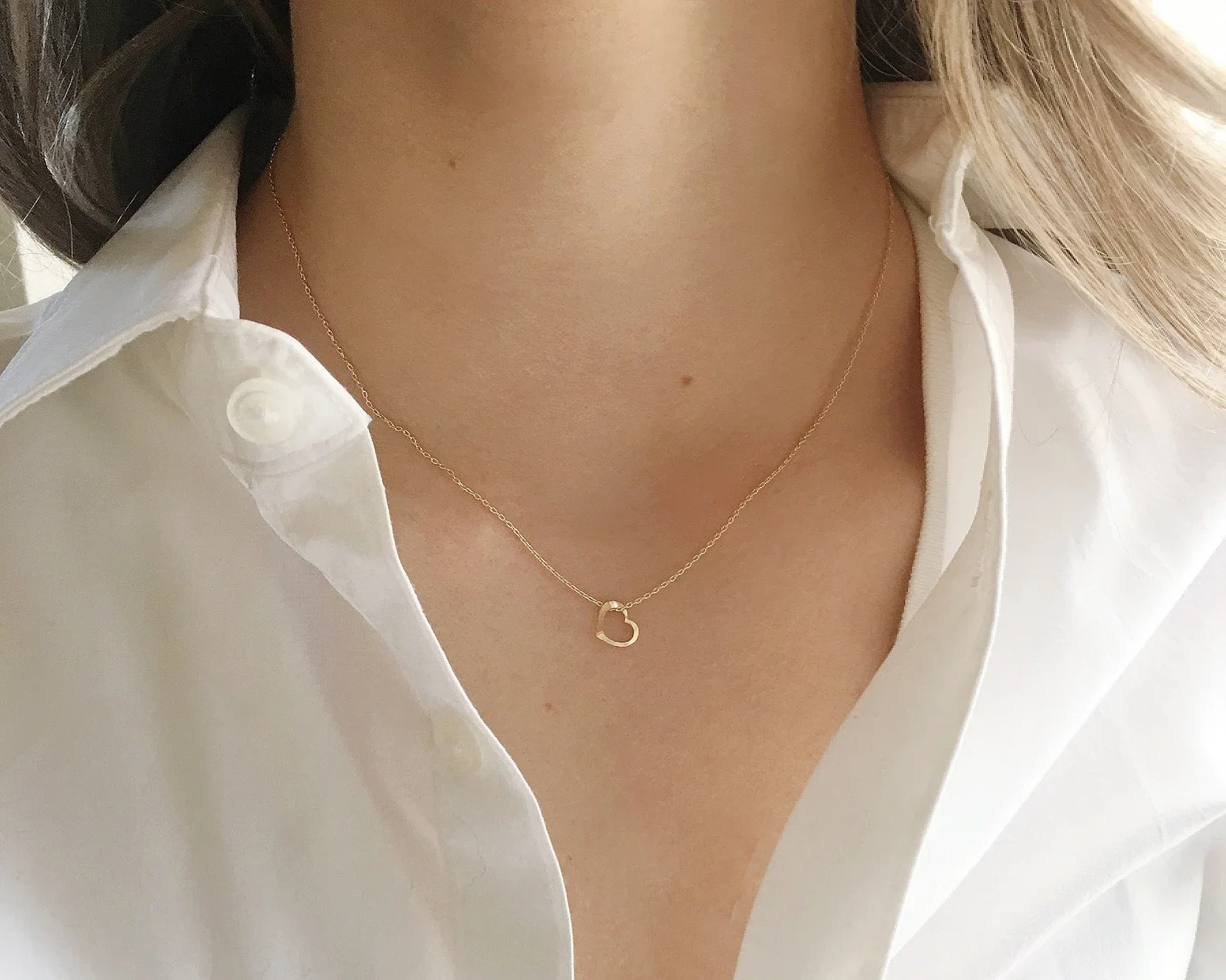New Design Dainty Fashion Layering Chrome Adjustable Chain Heart Shaped Pendant Necklace Mother's Day Gift Necklace