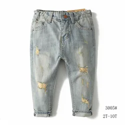 Новинка 2019, модные джинсы для мальчиков, повседневные стильные джинсы для малышей, высококачественные потертые джинсы для маленьких мальчиков