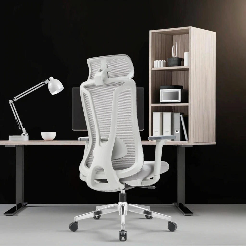 Luxury Grey Ergonomic Chair Advanced Headrest Adjustable 3D PU-Handles Environmentally Certified Office Furniture Premium 6
