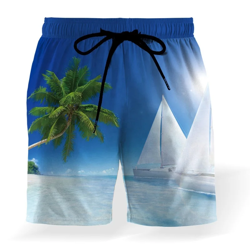 stripe swim trunk 2023 Summer New Coconut Printing Drawstring Elastic Waist Beach Shorts Loose Casual 3D Beach Shorts838_voghion.com