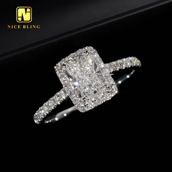 Fine Jewelry 18K White Gold Lab Diamond Rings 1ct F/VVS2 Radiant Halo Rings Engagement Wedding Bands For Women