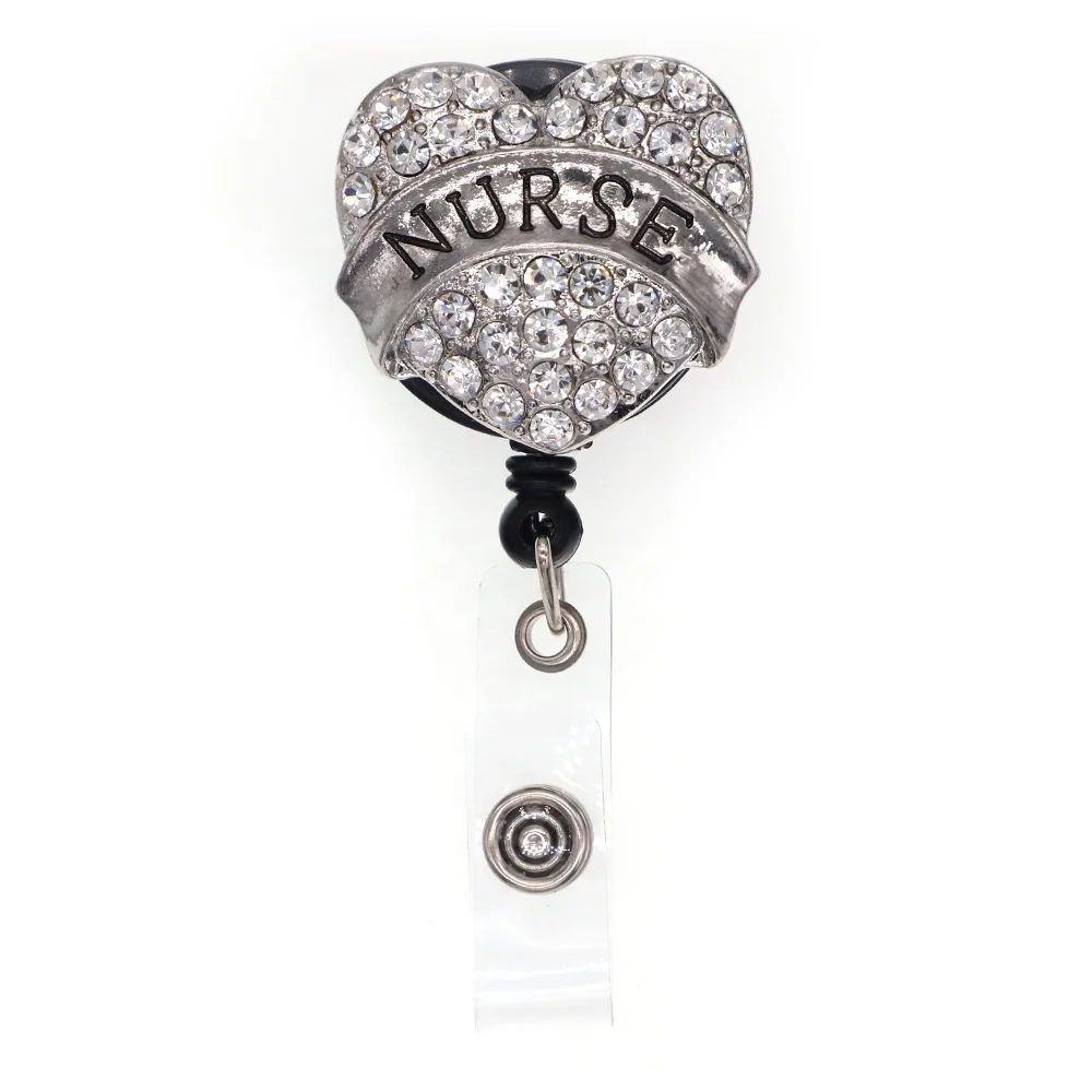 В форме сердца со стразами форма медсестры убирающиеся Yoyo имя ID карты брелок для ключей с защищенный зажим