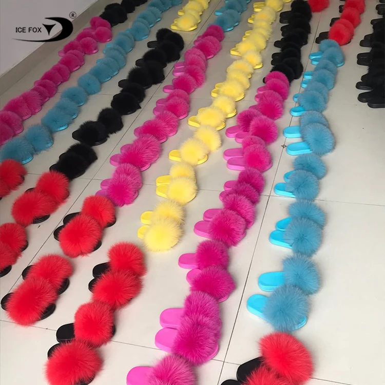 Летняя фабрика, оптовая продажа, Детские Мягкие Шлепанцы из лисьего меха, пляжные детские модели, плоские тапочки