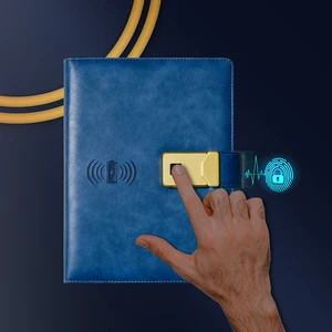 Business Gift Convenient Fingerprint Lock A5wireless Charger Organizer 8000mah  Power Bank Journal Flashdisk Loose-leaf Notebook