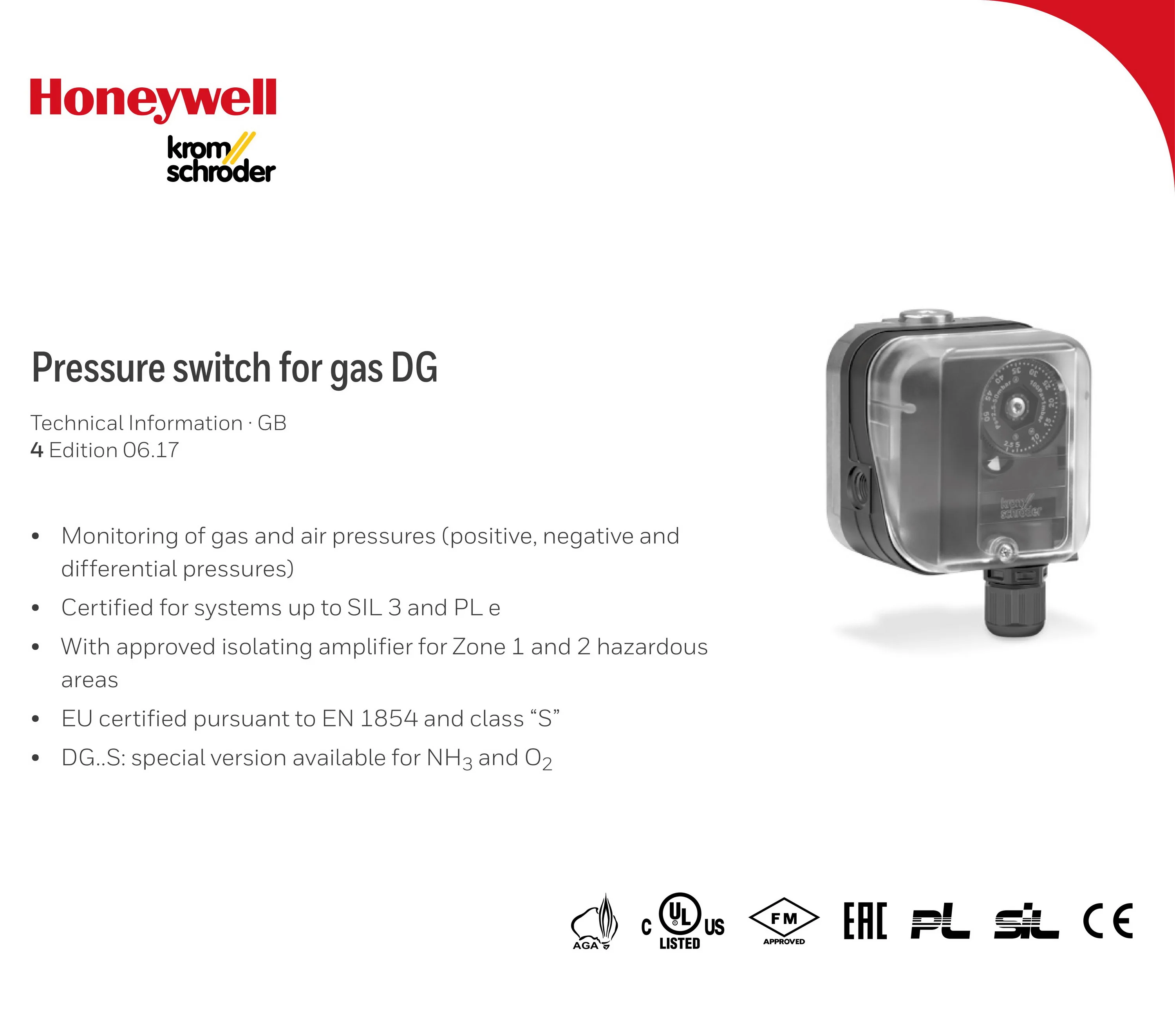 Kromschroder Pressure Switch For Gas Dg Series 100500mbar Dg500u3