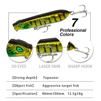 Premium Topwater Popper Bass Fishing Lure 80mm 12.5g & 100mm 18g Crank Bait Realistic Fish Attracting Carp – Popper – view 4