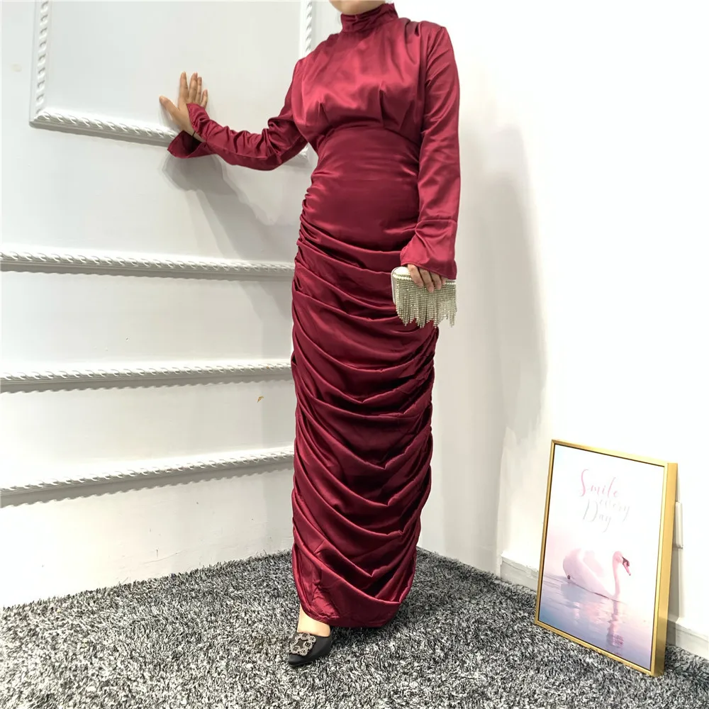 2021 Fashionable  Bodycon  Drawstring  Satin Long Dress Muslim Islamic Clothing