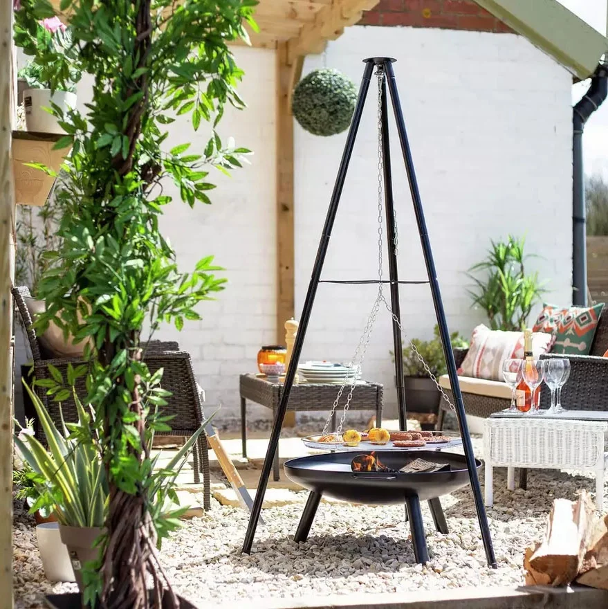 BSCI Factory BBQ Cooking Corten Steel Tripod Hanging Fire Pit