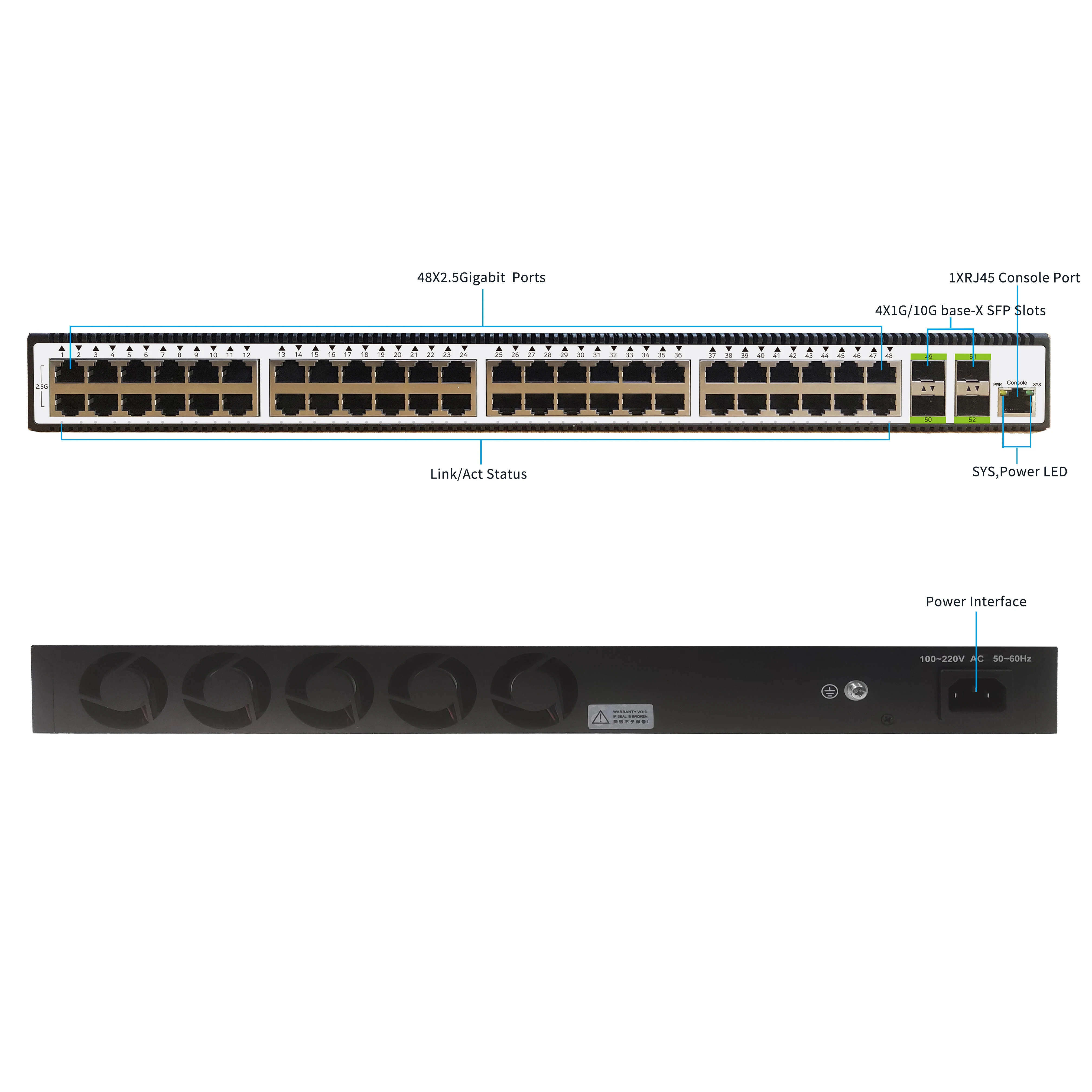 48x 100m/1g/2.5g+ 4x Multigigabit Network Switch 320gbps Capacity Smart