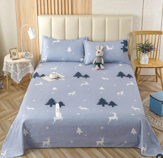 Country Club Floral & Leaves Pattern Washed Cotton Polyester Flat Bed Sheets Set Wholesale 4 Pcs Single Double Size Bed Sheet