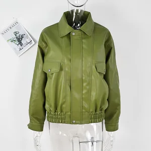 Autumn/Winter Cross-border AliExpress Explosions Personalized Lapel Green PU Leather Jacket 3D Pattern Button-Up Collar Blazer