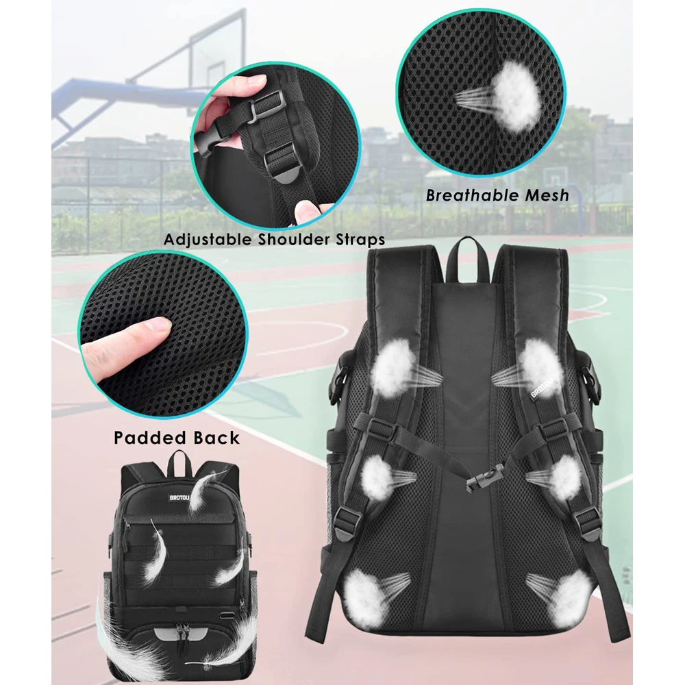 Sports Soccer Basketball Volleyball Football Backpack Ball Compartment USB Port Anti-Theft Zipper Closure Polyester Material