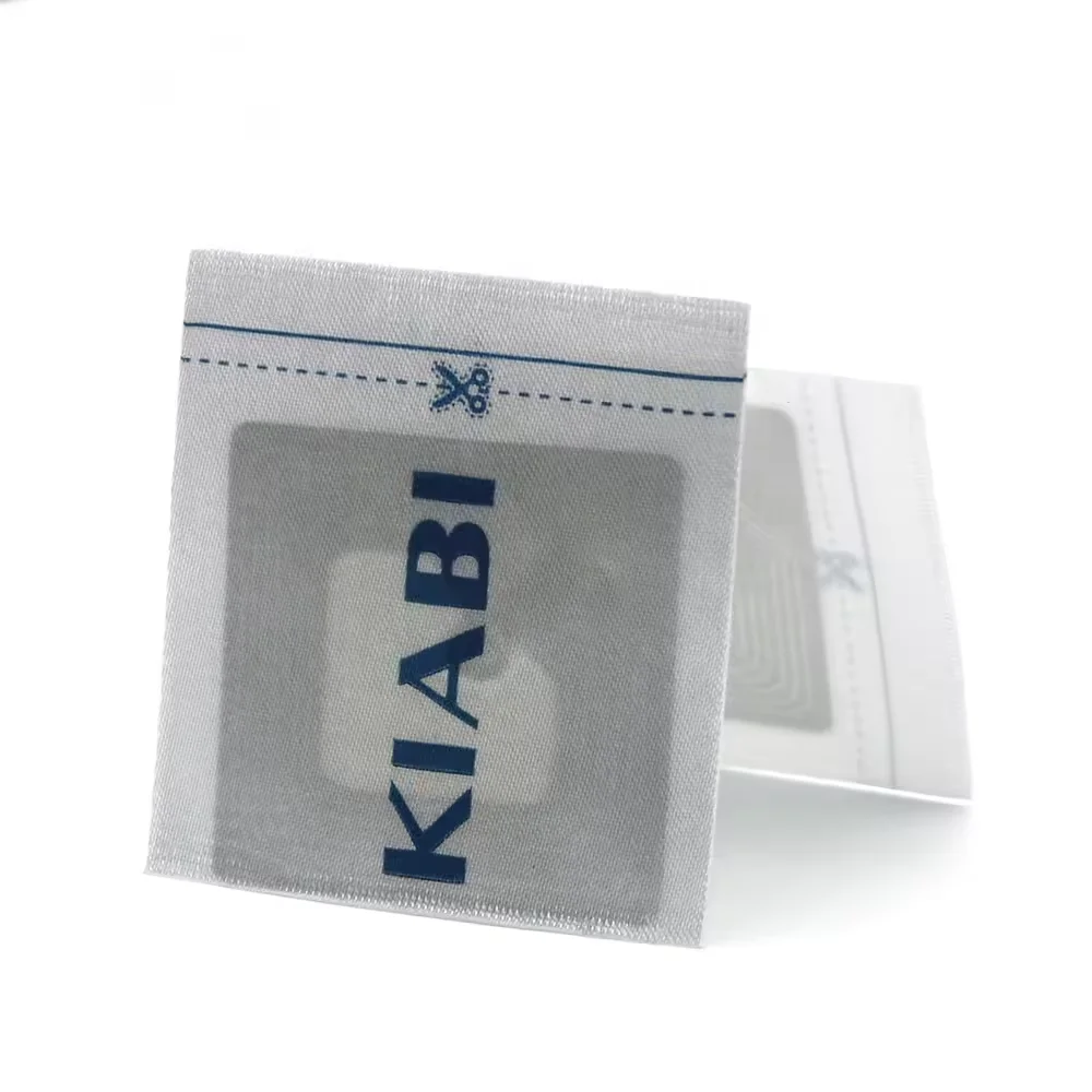 Security RF Woven Label EAS Security Anti Theft Fabric Hang Tags RF 8.2MHz Alarm Woven Clothing Label With Soft Label
