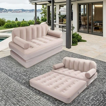 Modern Portable Inflatable Flocked Sofa Bed Foldable Design for Outdoor Use